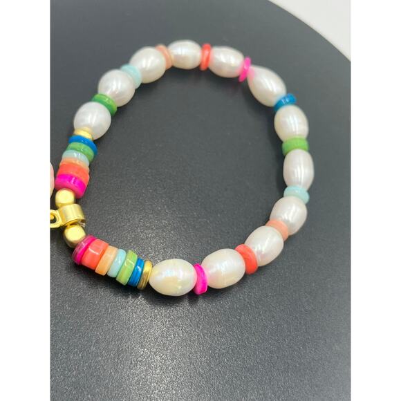 Pranella Semiprecious Heishi Beads White Freshwater Pearls Stretch  Bracelet - Picture 7 of 7